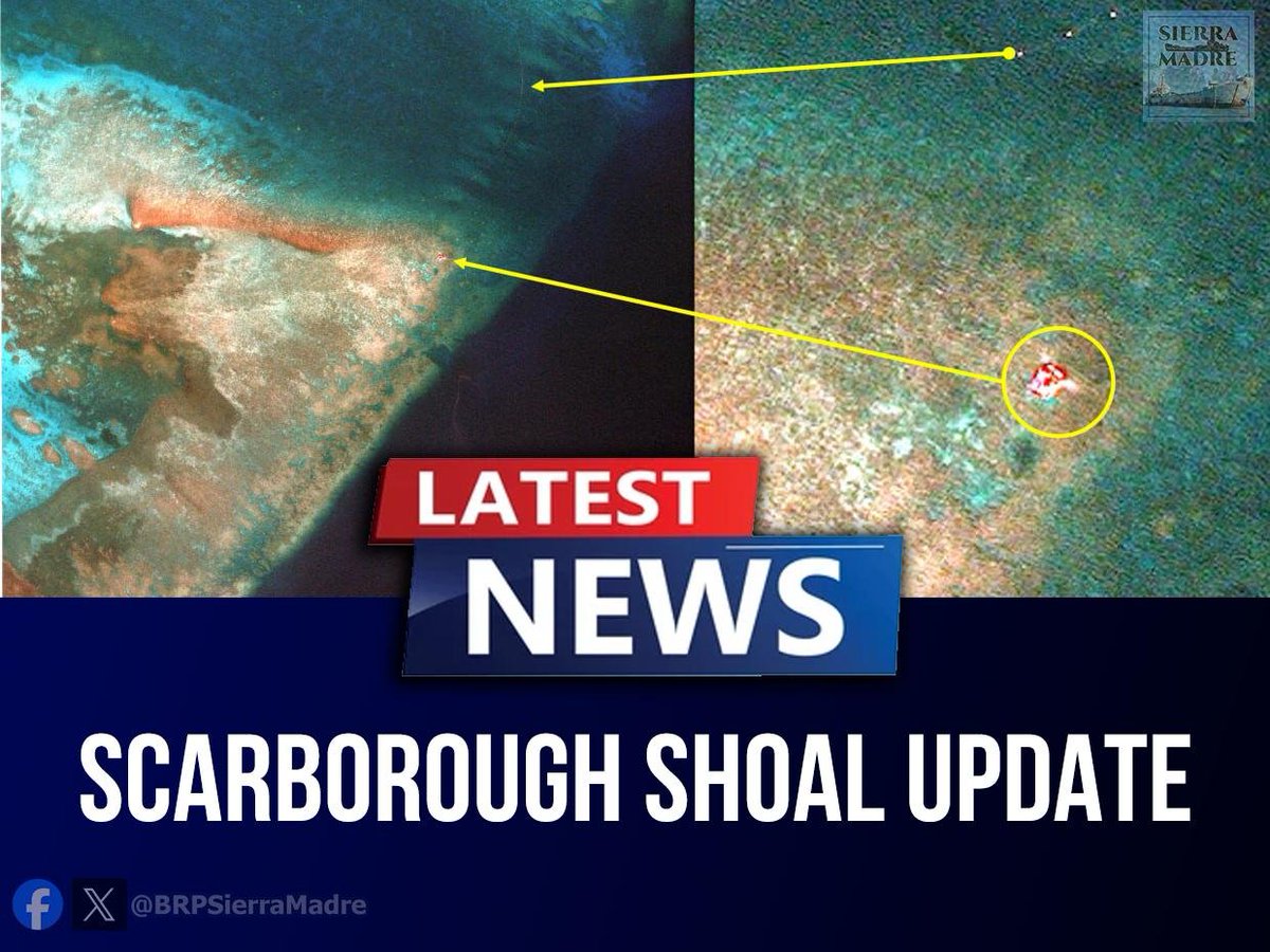 BRPSierraMadre's tweet photo. 🚨WHAT IS CHINA HIDING AT SCARBOROUGH SHOAL?
For days, questions have been growing over a mysterious object spotted at the entrance of Scarborough Shoal inside the Philippines' Exclusive Economic Zone.

Now, a second commercial satellite image has reportedly confirmed that the object was present on at least two separate dates. Even more concerning, the imagery appears to show a curved feature stretching across the lagoon entrance—consistent with a floating barrier.

Think about that.
A mysterious object. A possible barrier. An area under effective Chinese control since 2012. And no clear explanation.

This is why many observers warn about China's so-called "salami-slicing" or "cabbage" tactics—small actions taken one piece at a time, each seemingly insignificant on its own, until a new reality is created before the world fully notices.

First, the ships arrive.
Then access becomes restricted.
Then barriers appear.
Then structures emerge.
And suddenly, what was once open becomes controlled.

If there is nothing to hide, why not answer the questions?
🔹 Who placed the object at the entrance of Scarborough Shoal?
🔹 When was it installed?
🔹 What is its purpose?
🔹 Is it temporary or permanent?
🔹 Why is access becoming increasingly restricted?
The issue is bigger than a single object in the water.

It is about whether gradual encroachment becomes accepted as normal.
It is about whether intimidation and control can replace transparency and international law.

And it is about whether Filipinos—and the world—will pay attention before another piece of the puzzle quietly falls into place.

The satellite images have raised questions.
The public deserves answers.
Silence is not transparency.

And unanswered actions in disputed waters only deepen suspicion.

🌊 Scarborough Shoal. Philippine EEZ. The world is watching.

#BRPSierraMadre #WestPhilippineSea #WPS #ScarboroughShoal #PhilippineEEZ #transparency #RuleOfLaw #MaritimeSecurity #NotOneMore