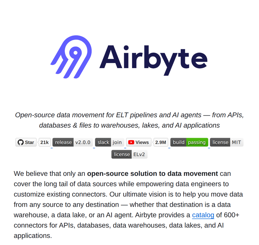 RepoGems's tweet photo. Discover open-source data movement with Airbyte's 600+ connectors for ELT &amp; ETL pipelines.

See link below 👇 https://t.co/T1L1D1L4gc