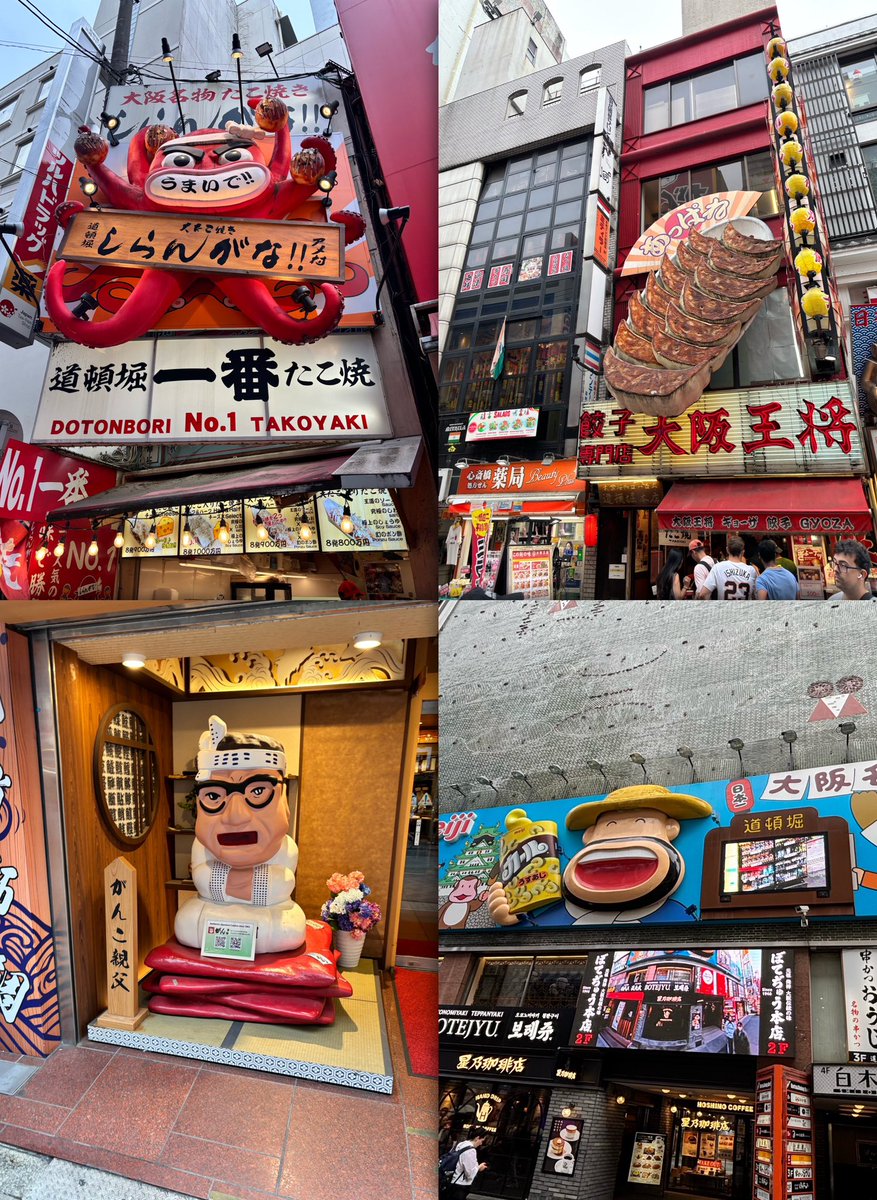 道頓堀のキャラたち元気すぎる😂🦀 かに道楽のカニさん くいだおれ太郎