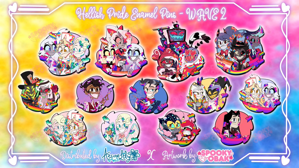 azurelilyart's tweet photo. 🏳️‍🌈 HELLISH PRIDE - WAVE 2 🏳️‍🌈

Hey all! @SpookyObak and I are back with wave 2 of our Hellish Pride Pin Collection! 

24 Hour Open Pre-Order will launch on my Etsy June 6th at 6pm UK, then after the 24 hours ends each design will be limited based on interest. 

#HazbinHotel https://t.co/fVLQNjtSgj