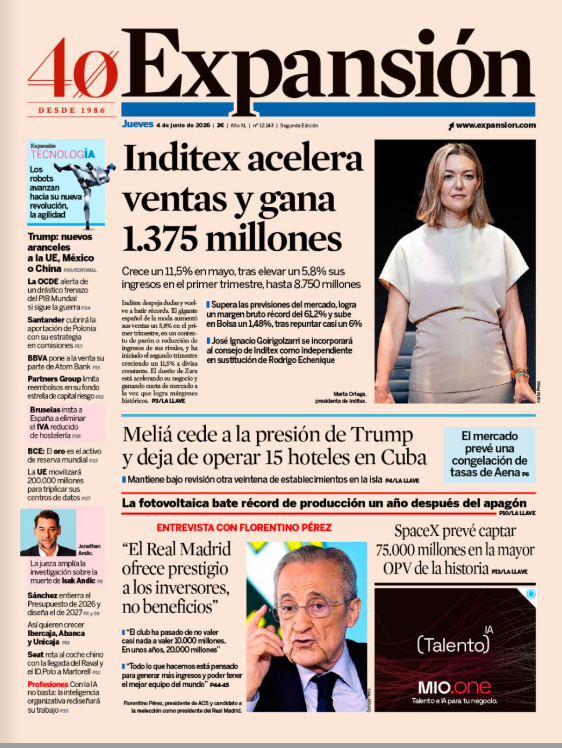 ComercioBUVa's tweet photo. Buenos días, ya puedes consultar la portada del diario  Expansión de hoy 4 de junio. El periódico completo lo puedes ver en el ordenador de prensa en la sala⏬ https://t.co/tWTT3Z9oGc