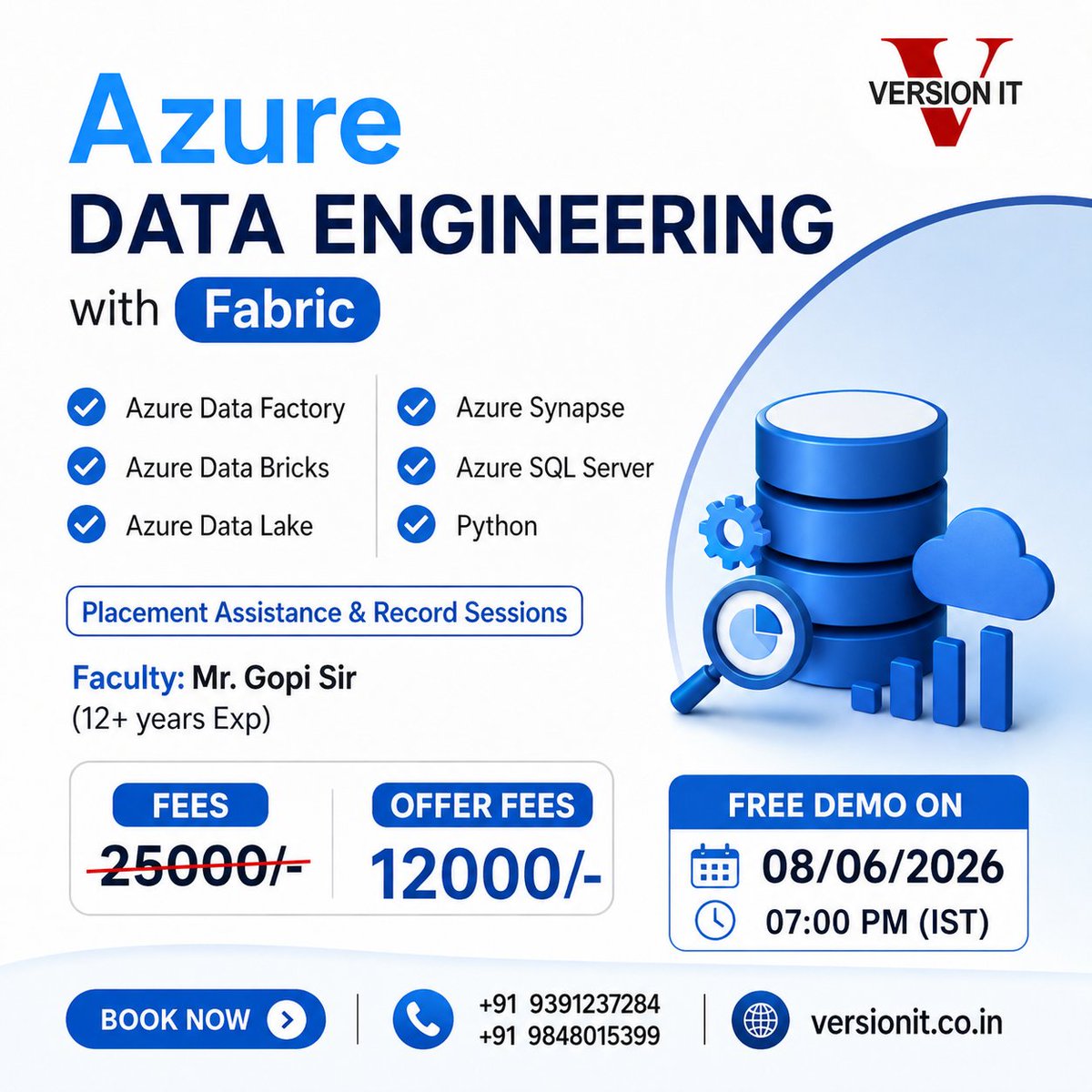 VersionitCloud's tweet photo. 🚀 Become an Azure Data Engineer with Microsoft Fabric!

✅ Real-Time Training
✅ Placement Assistance
✅ Recorded Sessions
📞 9391237284 | 9848015399
#Azure #DataEngineering #MicrosoftFabric #VersionIT https://t.co/OpLsLKdyWm