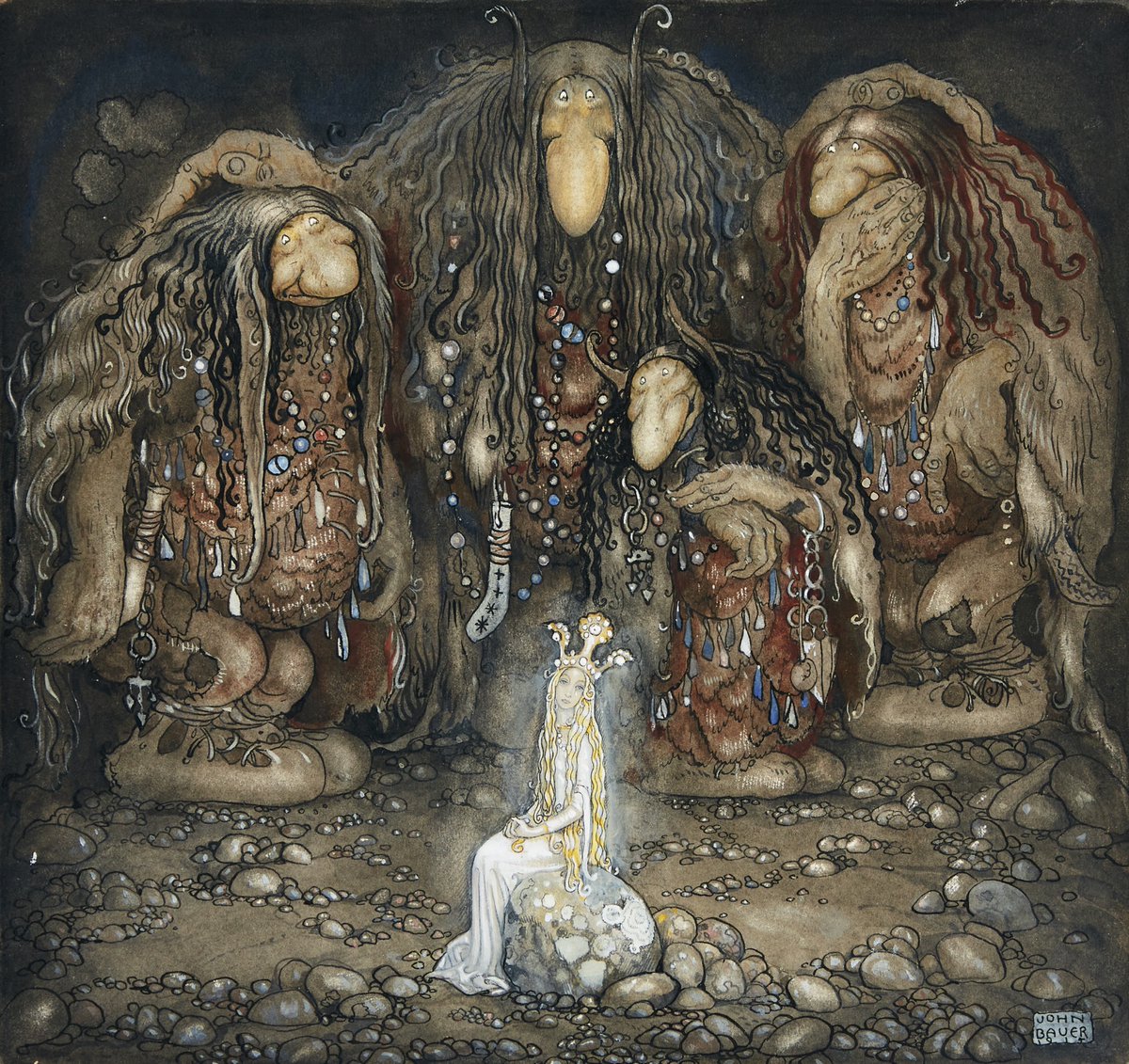 GimleK's tweet photo. Idag är det den svenska konstnären och illustratören John Bauers födelsedag. John Albert Bauer föddes den 4 juni 1882 i Jönköping, Småland och dog den 20 november 1918 i en tragisk ångbåtolycka på Vättern tillsammans med sin fru och deras lilla son. Han är som mest känd för sina illustrationer till de tidiga upplagorna av Bland tomtar och troll och sina illustrationer av svenska väsen och sagor. ✨