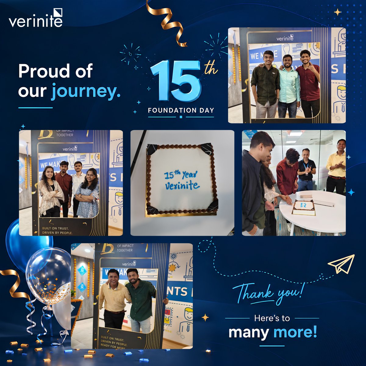 Verinite's tweet photo. As we celebrate our 15th Foundation Day, we are taking a moment to appreciate the people behind the milestones, the teams that show up every day with commitment, curiosity, and a shared purpose.

#Verinite #15YearsOfImpactTogether #FoundationDay #TeamVerinite #WorkplaceCulture https://t.co/R9WaO7iYsr
