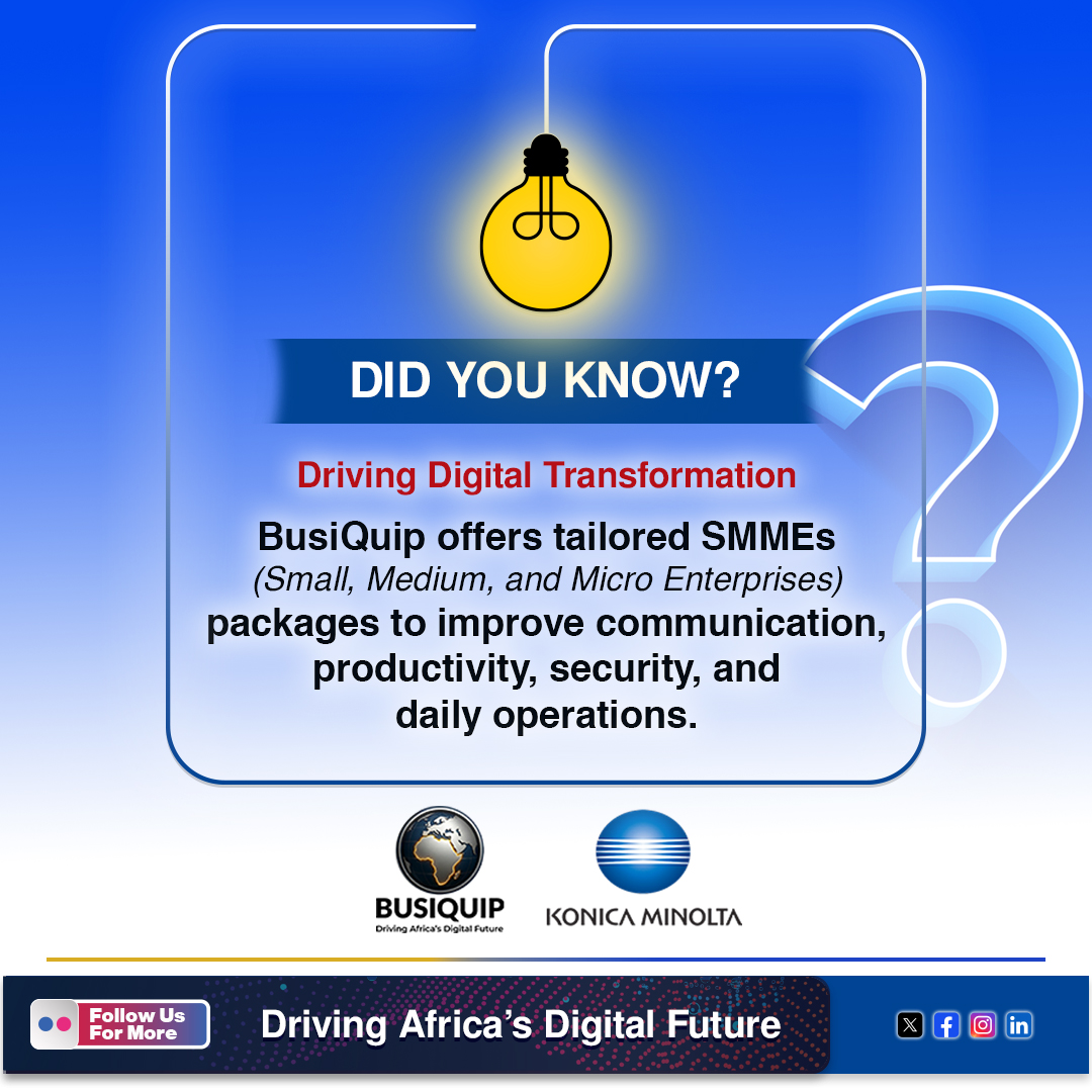 busiquip's tweet photo. DID YOU KNOW?

At BusiQuip, we help organisations work smarter through practical digital solutions built for the modern workplace.
#BusiQuip #DigitalTransformation #SmartBusiness #BusinessTechnology #WorkSmarter #EswatiniBusiness #DrivingAfricasDigitalFuture https://t.co/PicY4KKKLl