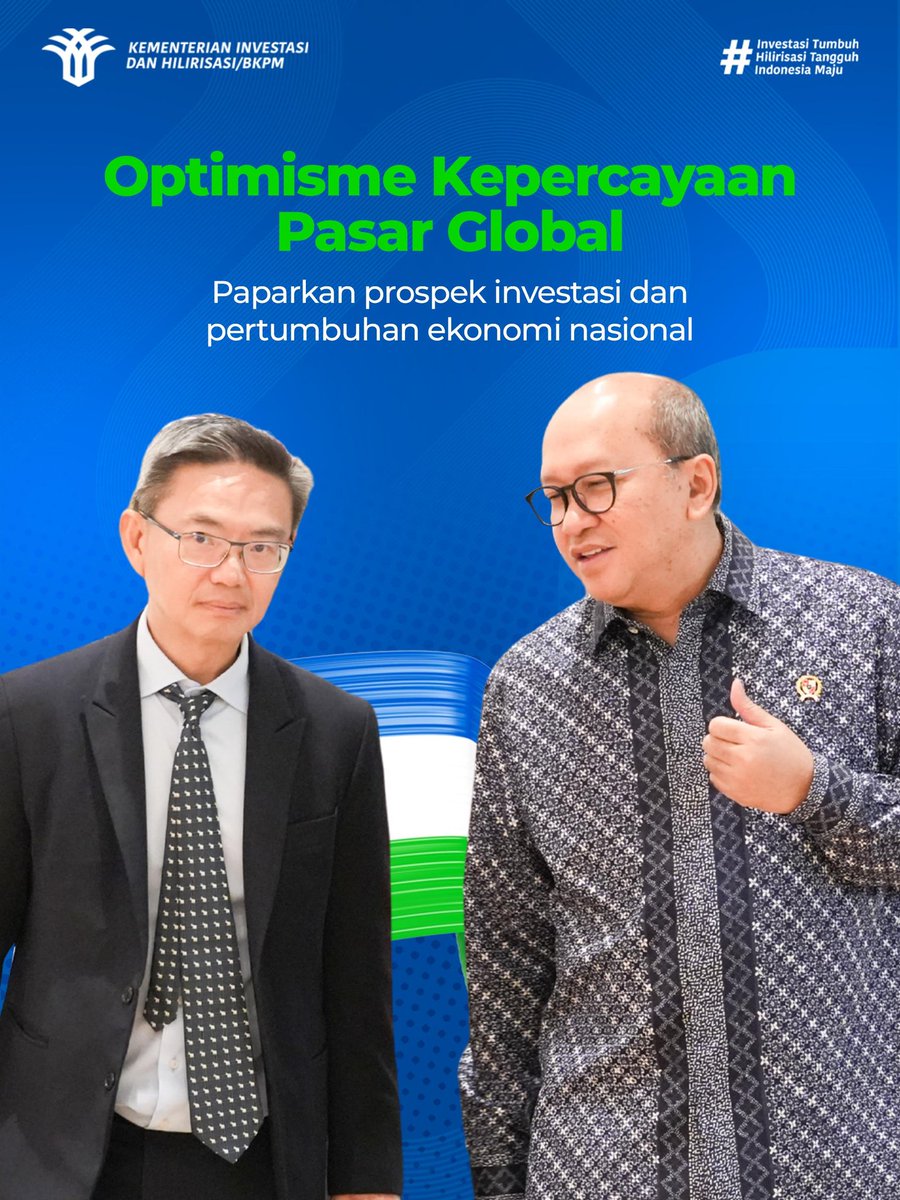 bkpm's tweet photo. Menteri Rosan bertemu dengan jajaran S&P Global Ratings untuk membahas asesmen tahunan Sovereign Credit Rating (SCR) Indonesia, perkembangan investasi, serta prospek ekonomi nasional di tengah dinamika global (2/6).

**

Minister Rosan met with representatives of S&P Global Ratings to discuss the annual Sovereign Credit Rating (SCR) assessment, investment developments, and Indonesia’s economic outlook amid global dynamics (2/6).