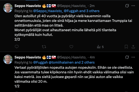 Fuggah's tweet photo. Nämä ovat sitten ihania. 'Minä olen autoillut niin ja niin kauan'. Niin olen muuten minäkin. Aika monella eri välineellä ABEC-kortilla. Pyöräillyt varmasti kauemmin ja pitempiä matkoja kuin Seppo. https://t.co/VuS3ztU7ho