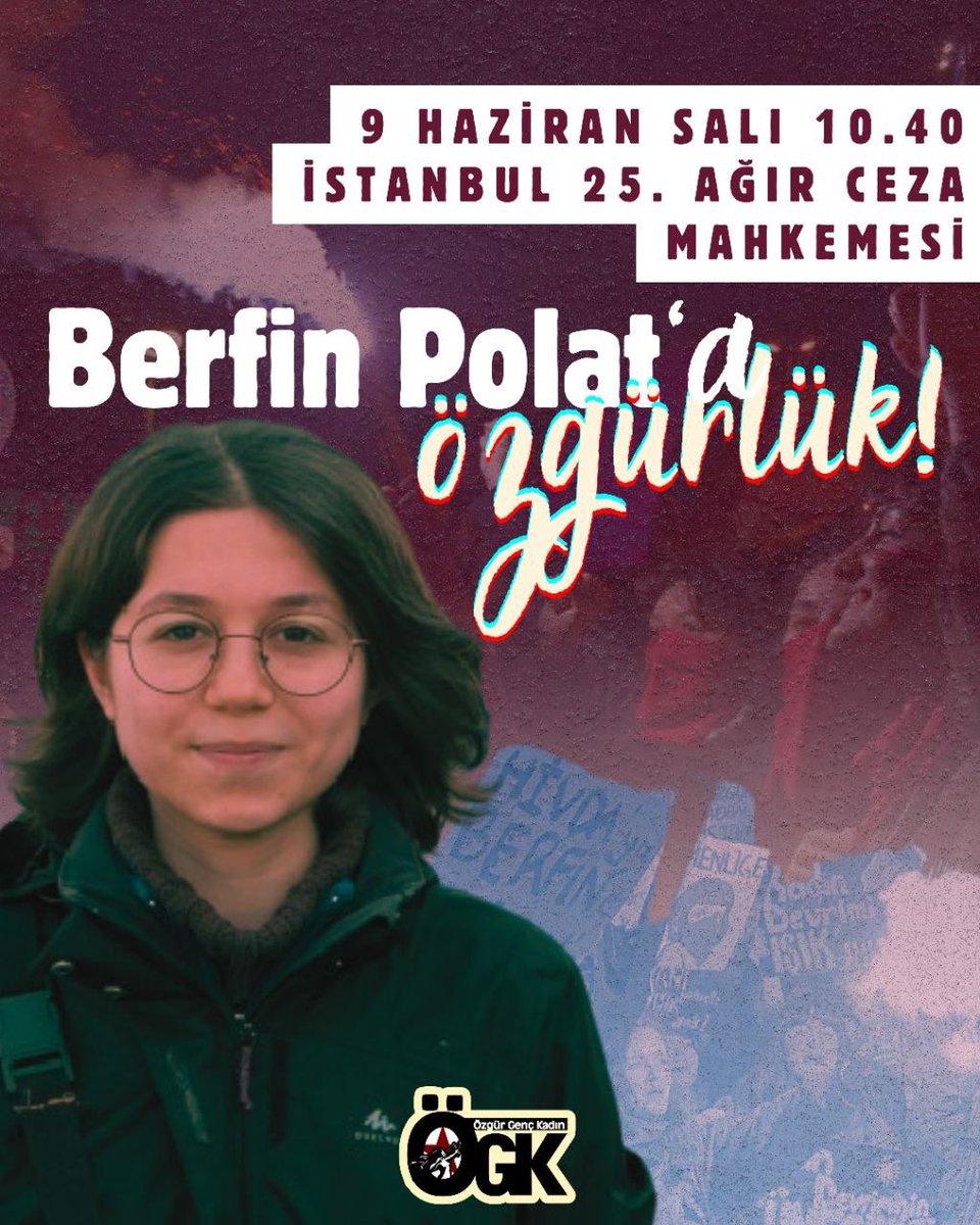 ozgurgenckadin2's tweet photo. Yoldaşımız Berfin Polat kadın özgürlük mücadelesi yürüttüğü için, "Rojin intihar etmedi." dediği için 4 aydır tutsak.

İlk duruşması; 9 Haziran saat 10.40'da görülecek. 

Tüm kadınları, kadın örgütlerini dayanışmaya, Berfin'in duruşmasına çağırıyoruz.

Berfin Polat'a özgürlük! https://t.co/6J2kM4DPtA