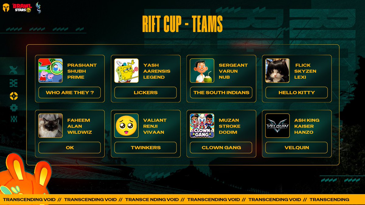 Transcend_Void's tweet photo. 📢 Rift Cup Update .

Due to a personal emergency, Chaos will be unable to participate in Rift Cup.

Prime joins Who Are They? as the official substitute for the event.

We wish Chaos the best and thank Prime for stepping in.

#Transcend #BrawlStars #matcherino #esports https://t.co/Jtn6ZHuvxi