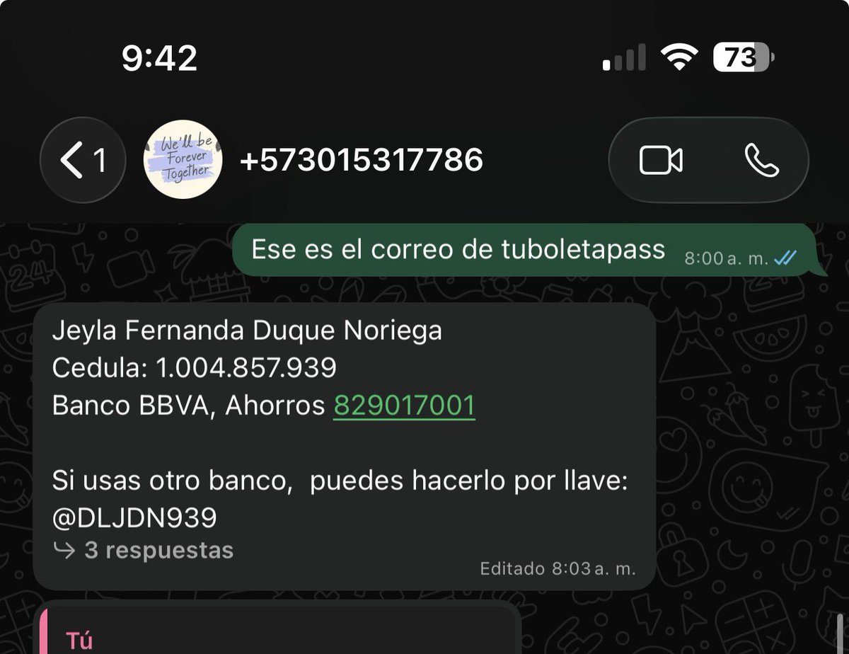 nelsonescobar90's tweet photo. OJO ESTAFA!!!! Persona llamada Fernanda  Duque sigue estafando personas ahora con boletas de la final de liga Nacional Vs Tolima pilas no caer en esta red y denunciar Tiene WhatsApp 301 5317786 y llave y cuenta a nombre de Jeyla Fernanda Duque Noriega pilassss #estafa #finalliga https://t.co/JIdWuAJZRk
