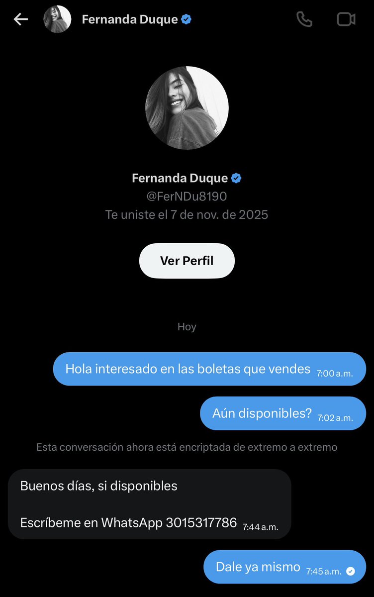 nelsonescobar90's tweet photo. OJO ESTAFA!!!! Persona llamada Fernanda  Duque sigue estafando personas ahora con boletas de la final de liga Nacional Vs Tolima pilas no caer en esta red y denunciar Tiene WhatsApp 301 5317786 y llave y cuenta a nombre de Jeyla Fernanda Duque Noriega pilassss #estafa #finalliga https://t.co/JIdWuAJZRk