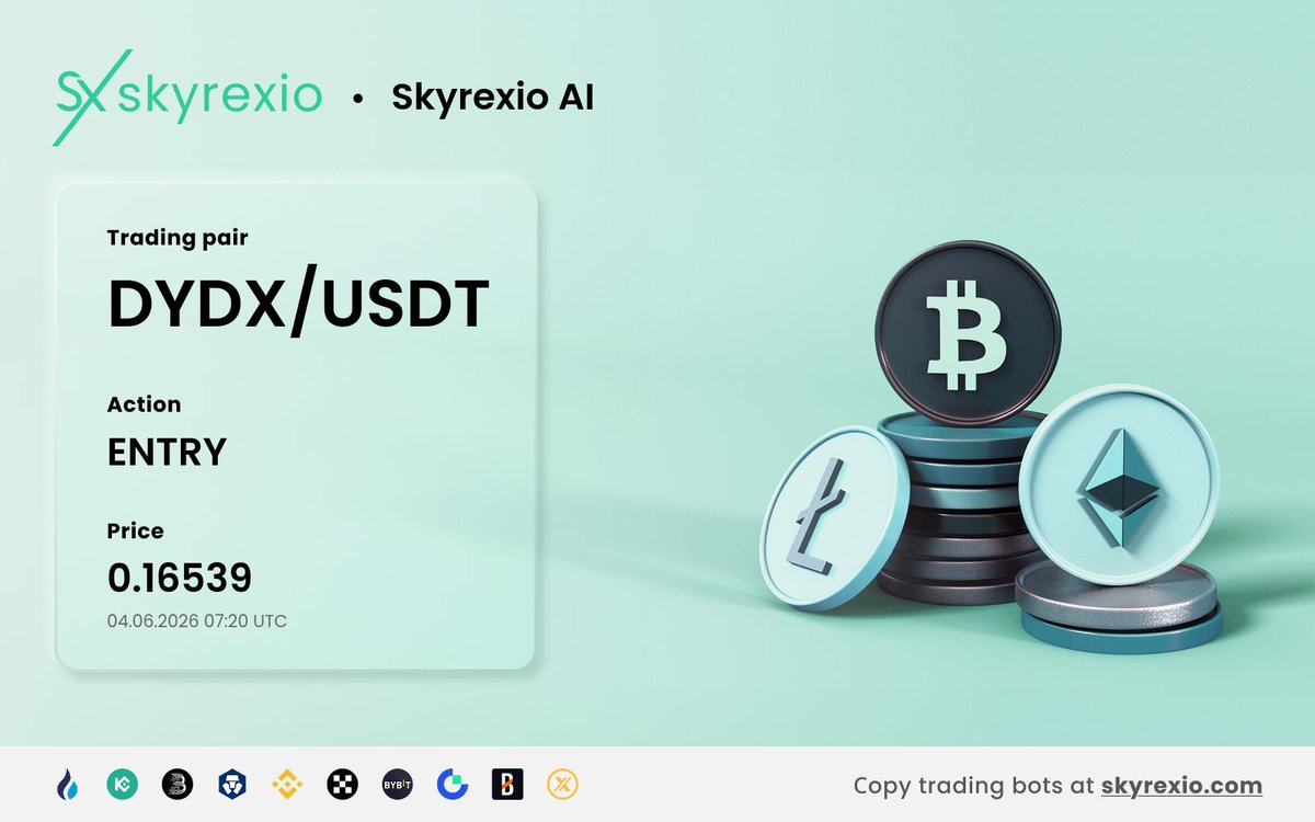 skyrexio's tweet photo. 🟢 NEW ENTRY

🤖 Bot: Skyrexio AI
📊 Pair: DYDX/USDT
💰 Price: 0.16539
📅 Date: 04.06.2026 07:20 UTC

Turn ideas into bots at https://t.co/zLxw15WqTb https://t.co/tFwuQ5f87E