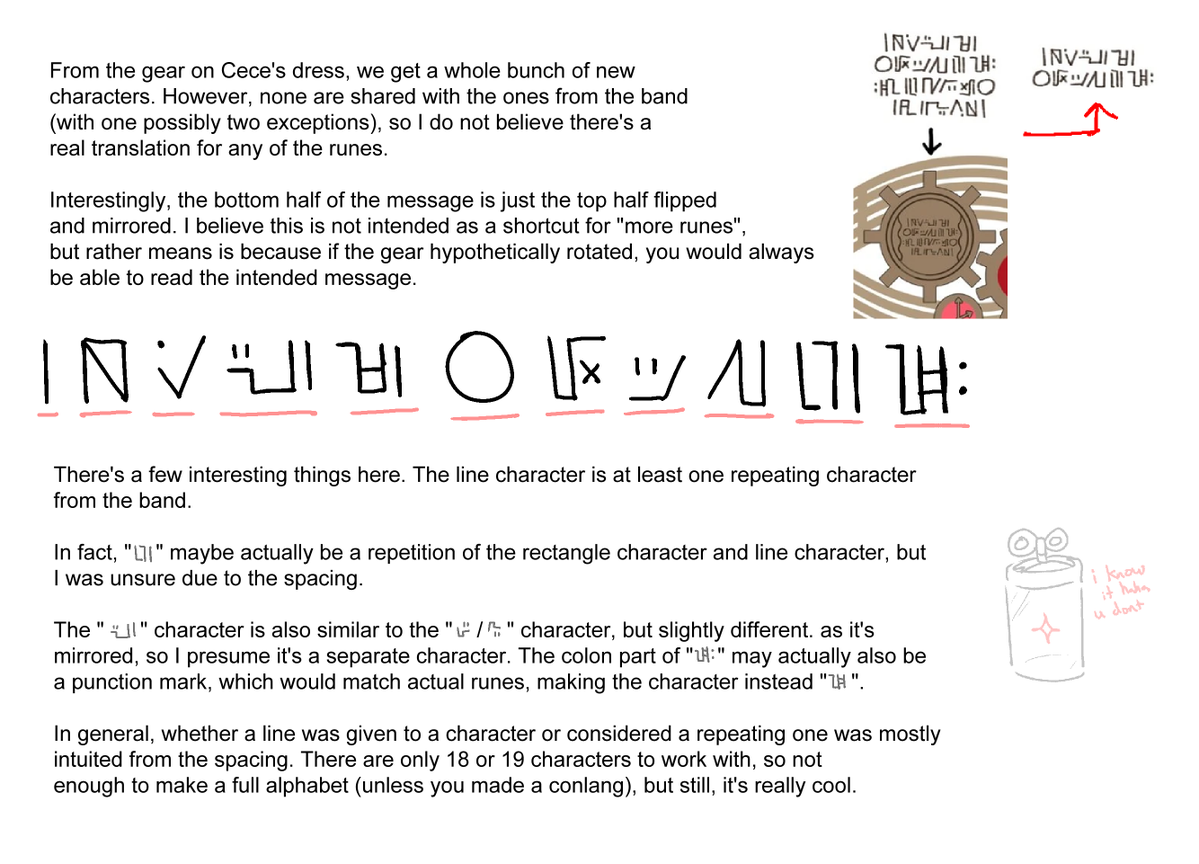 ikana0777's tweet photo. i tried analyzing the runes on cece's design the best i could-- while i don't think there's a REAL translation, i did come up with a sort-of possible alphabet and a couple of notes

#Immergination https://t.co/VykG1C55uq