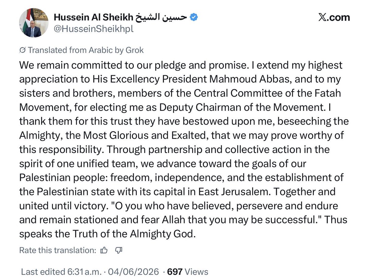 rulesbasedworld's tweet photo. @gershonbaskin Palestinian leader Mahmoud Abbas installing as his deputy and de facto candidate for his replacement a slightly younger apparatchik Hussein Al Sheikh shows the Palestinian political side also needs a shake up https://t.co/6MspPCreV2