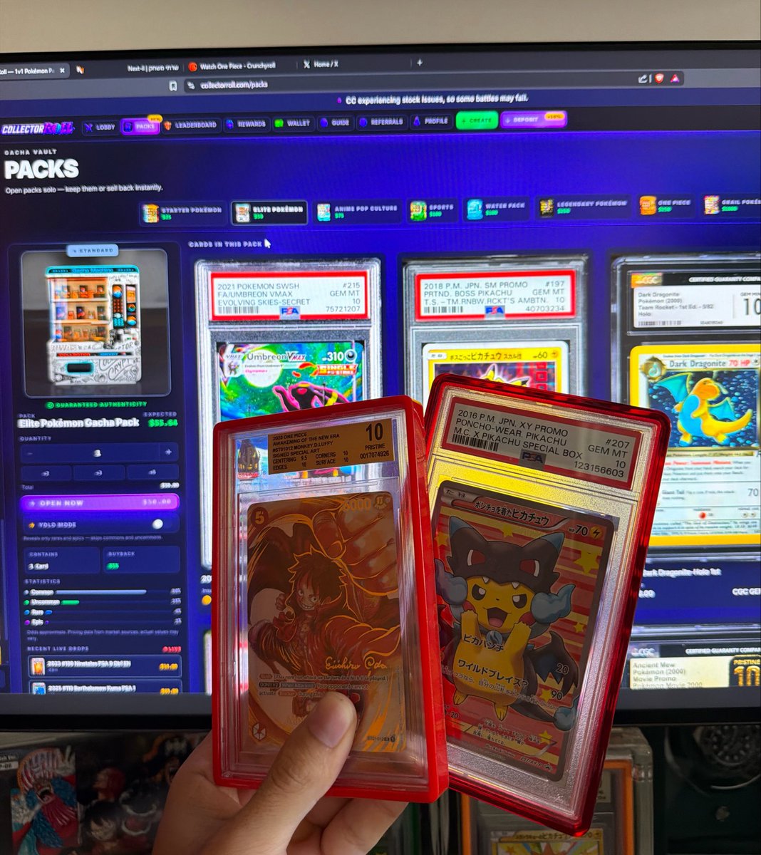 OrangeSBS's tweet photo. Looking for people who are into Pokémon gacha machines.

I’m willing to pay you to try out my website, @Collector_roll.

CollectorRoll is currently the biggest TCG gacha battle website, and we’re looking to onboard more people who love cards, collecting, and gambling.

If you’re a streamer, even better.

DM me or reply below and I’ll reach out.