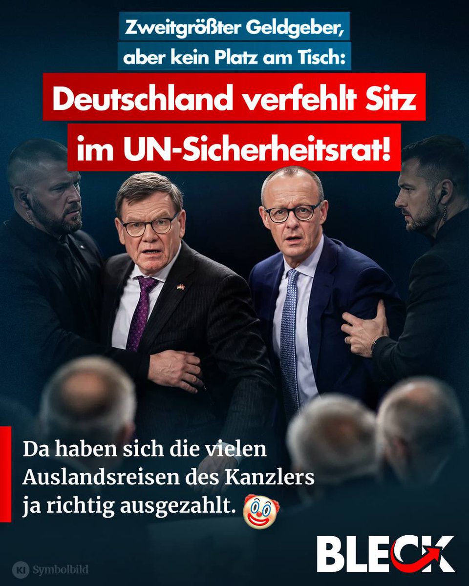 kripp_m's tweet photo. Deutschland gehört mit rund 4,4 Milliarden Euro (Stand 2024) zu den größten Geldgebern der Vereinten Nationen. Trotzdem scheiterte die Bundesrepublik bei der Wahl zum UN-Sicherheitsrat deutlich gegen Österreich und Portugal. Mit nur 104 Stimmen landete Deutschland abgeschlagen auf Platz drei. Friedrich Merz wollte Deutschland zurück auf die internationale Bühne bringen. 

Das Ergebnis ist eine außenpolitische Klatsche und ein Armutszeugnis für Deutschlands internationalen Einfluss. Trotz der Niederlage verspricht Merz, Deutschland werde seinen Kurs bei den Vereinten Nationen entschlossen fortsetzen. Die Frage, die viele Steuerzahler stellen dürften: Wofür fließen eigentlich Milliarden, wenn Deutschland nicht einmal mehr mit am Tisch sitzt?

Quelle: https://t.co/GTOyVofKZA

https://t.co/qWRt63GtN7