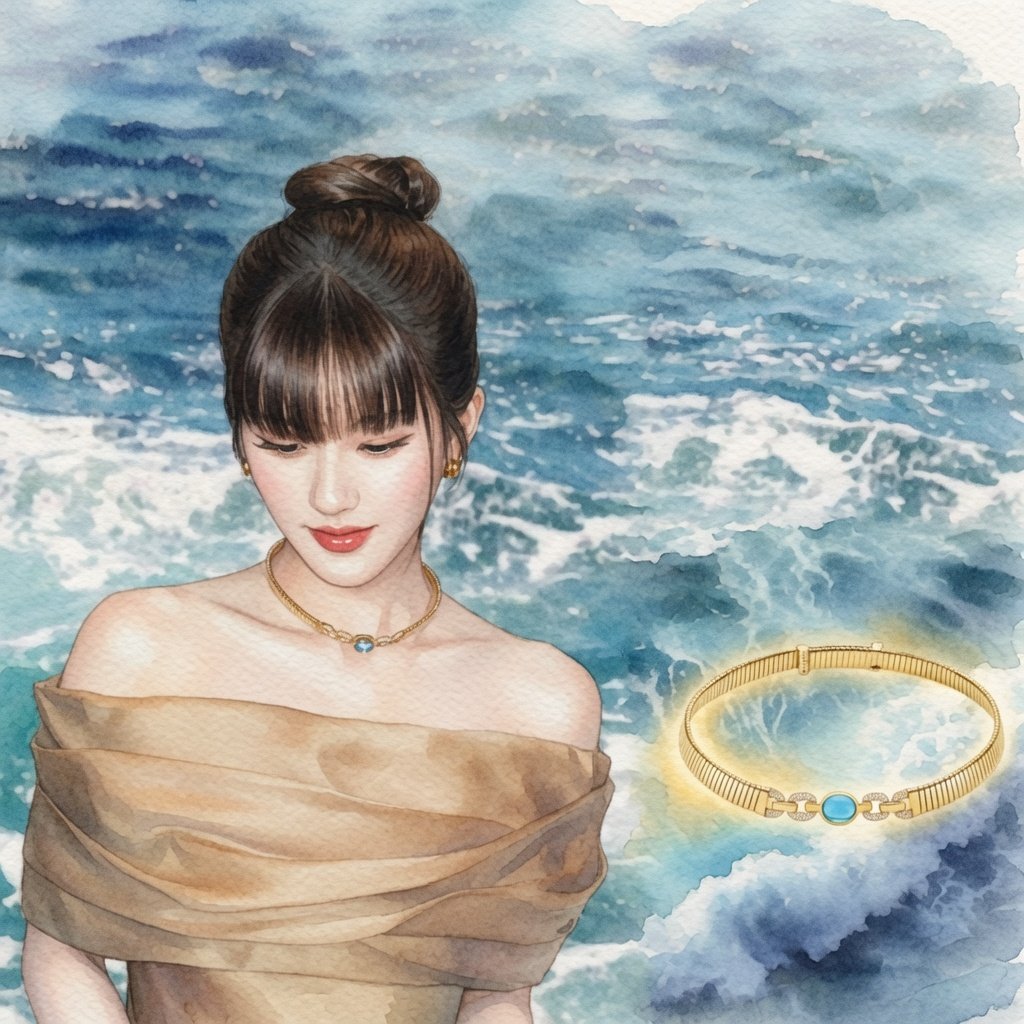 TetSolo1230's tweet photo. A blue topaz necklace reflects the sea🌊✨ Bvlgari &amp; Zhao Lusi https://t.co/OLZk1FPnS7