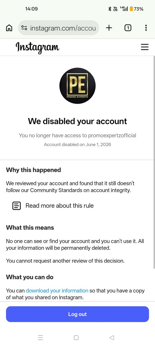 PromoExpertz's tweet photo. @instagram You disabled my account without violating any community guidelines. I need my account back. https://t.co/9MZEYIgrxM