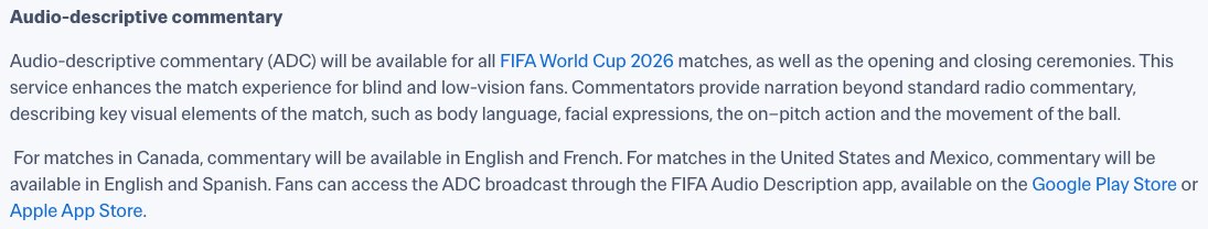 OwenNewkirk's tweet photo. Very excited to announce that I have been hired to provide Audio Descriptive Commentary for the 2026 FIFA World Cup. This is play-by-play specifically crafted for blind and low-vision fans. Our English language team includes @MFollowill &amp; @ryanfigert.

https://t.co/vEcCwNCHgT https://t.co/YSngwPactU