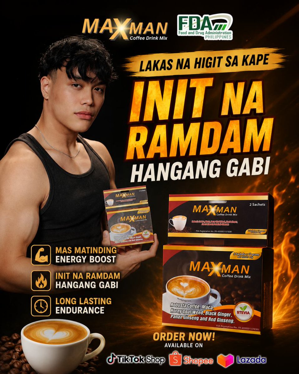 Maxman_ph's tweet photo. 🔥 Need an extra boost?
Start your day with Maxman Adult Coffee ☕💪
Feel energized, stay active, and be ready for whatever comes your way.

✅ FDA Approved
🛒 Available in Shopee, TikTok Shop &amp; Lazada
#MaxmanCoffee #MaxmanPH #EnergyBoost #MensCoffee #Performance https://t.co/WzLZF6V8Wu