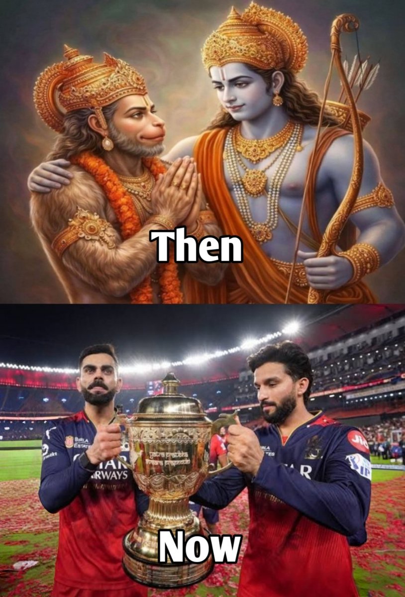 Goatlism's tweet photo. Virat Kohli and Rajat Patidar are like the modern-day Shri Ram and Hanuman Ji. Just as Hanuman Ji played a crucial role in helping Shri Ram conquer Lanka, Rajat Patidar played a same key role in helping Virat Kohli to Win IPL. https://t.co/cQutd6iEfE