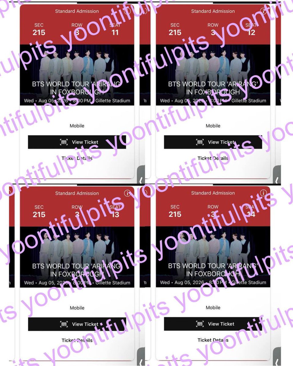 yoontifulpits's tweet photo. [wts] bts world tour arirang foxborough boston ma

d1 (6/8)
4x sec 215 row 3 - 252usd/ea

d2 (7/8)
2x sec 124 row 6 - 492usd/ea

payment - zelle, venmo, paypal

selling cause we cant make it anymore :( dm for more proof!

#BTS_WORLDTOUR
#BTS_WORLDTOUR_FOXBOROUGH https://t.co/unWgVQAlIY