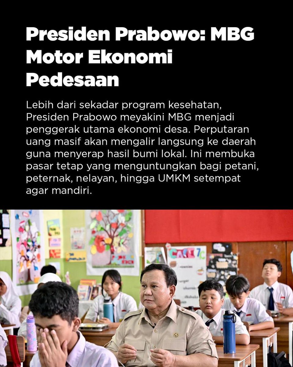 lol60007's tweet photo. visi besar presiden prabowo mulai dirasakan manfaatnya lewat program makan bergizi gratis yang membuka peluang usaha, menyerap hasil pertanian, dan menggerakkan ekonomi desa secara berkelanjutan. #MBGInvestasiMasaDepan https://t.co/fmpUfsThbg