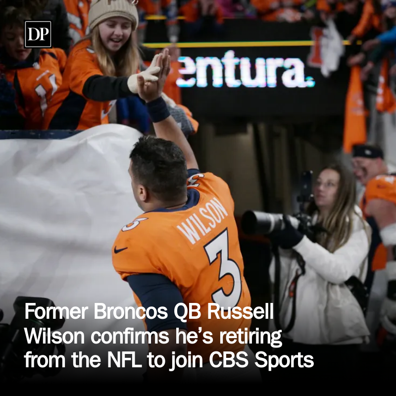 PostBroncos's tweet photo. Former Broncos QB Russell Wilson confirms he’s retiring from the NFL to join CBS Sports https://t.co/VMJsg8aRVe https://t.co/VrEV7chioz