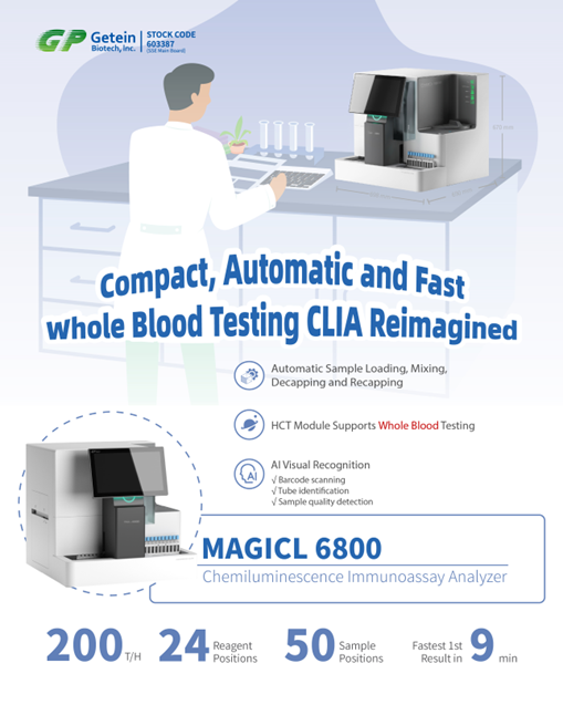 getein's tweet photo. Upgrade your lab with the MAGICL 6800 chemiluminescence analyzer.
✅ Whole blood testing, 200 T/H, first result in 9 min
✅ Disposable tips, STAT priority
✅ 130+ tests &amp; modular integration

Boost efficiency and simplify daily work.
#MedTech #Diagnostics https://t.co/u6efH8eqgf