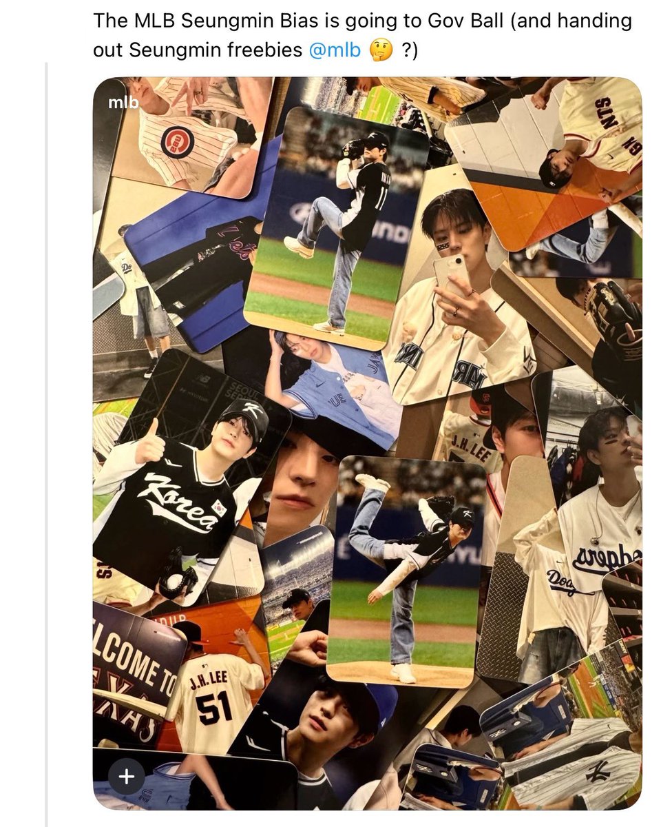 sminiverse_'s tweet photo. 👤 The MLB Seungmin Bias is going to Gov Ball (and handing out Seungmin freebies 🤔?)
⚾️ 🙂‍↕️🙂‍↕️🙂‍↕️

mlb가 승민이 야구 관련 사진 올렸던 거 포토카드로 제작해서 Gov Ball 에서 나눔하는 건가 봐 진짜 승프 진짜 스테이 같다 https://t.co/bQSDLcFhj3