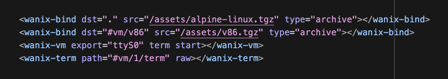 progrium's tweet photo. wanix is so good now i was like "damn i gotta set up the vm and a linux environment" with older wanix in mind, but then oh, right: copy-paste 4 lines of html and boom linux https://t.co/A9fCqQPgsi