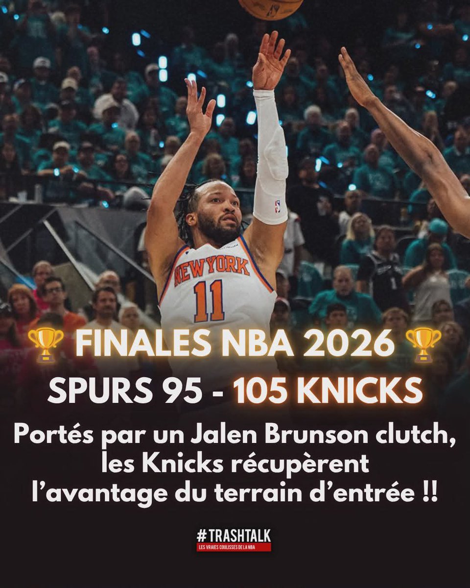 TrashTalk_fr's tweet photo. 🚨 1-0 POUR LES KNICKS !!!

New York l’a fait, récupérer l’avantage du terrain DÈS LE GAME 1 grâce à un money time sensationnel à San Antonio !!

Du grand KAT, un immense Brunson, le push d’Anunoby et le hustle de Hart ❤️

DOUZE WINS DE SUITE DES KNICKS !!! https://t.co/NMzAa2PkRh
