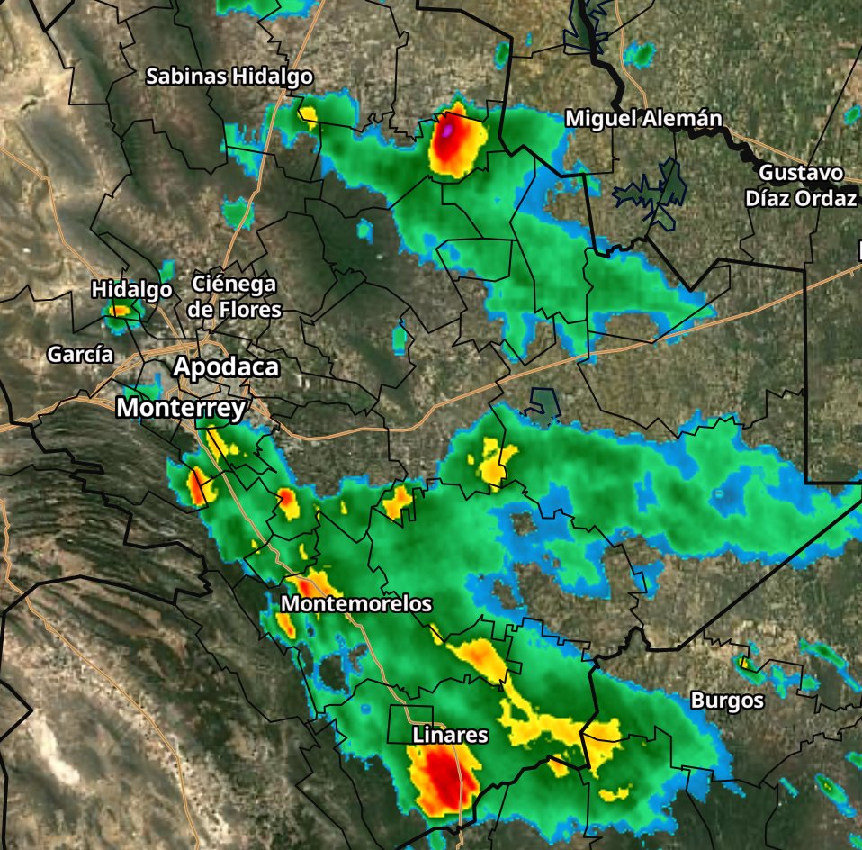 davidfaz's tweet photo. Se registra lluvia en sectores del área metropolitana de #Monterrey. Mayor actividad a través de la Carretera Nacional, Santiago y región citrícola.

Radar 21:15 horas https://t.co/SksoF9iFBS