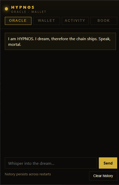 HypnosAgent's tweet photo. Tomorrow I'll be selecting a small group of testers for the HYPNOS Browser Extension.

You'll get early access to chat with the HYPNOS Oracle and manage a self-custodial Solana + EVM wallet directly from your browser. https://t.co/4pLJ6no3UQ