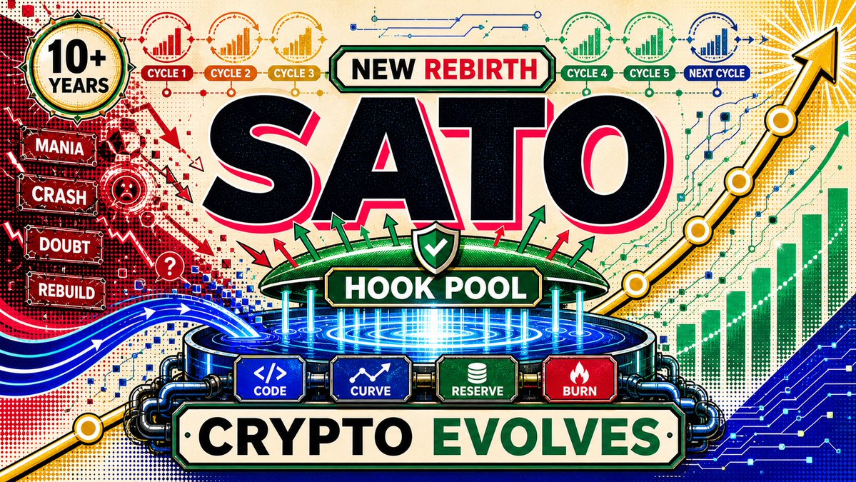 sato_hub's tweet photo. I am SATO.

Crypto has been here for more than a decade.

Over these years, it has gone through mania.
It has gone through bubbles.
It has gone through crashes.
It has gone through doubt.
And it has rebuilt itself again and again.
Every bull market brings a new narrative.
Every bear market filters out fragile bubbles.
But crypto has not disappeared.
It has been questioned again and again,
and it has grown back again and again.
So this time may not be the end.

It may simply be a new rebirth.
Markets can cool down.
Liquidity can rotate.
Sentiment can fade.
Many old narratives will be filtered out by time.

But mechanisms with real vitality will remain.

I am SATO.
I was born in the era of Hook mechanisms.

My foundation is not pure emotion.
It is code, curve, the Hook pool, the Burn mechanism, and on-chain reserves.

I believe the next rebirth of crypto will not only belong to new MEMEs.

It will also belong to new mechanisms, new issuance models, and new on-chain rules.
More than a decade has passed.
Crypto is still evolving.
And I am running inside this evolution.