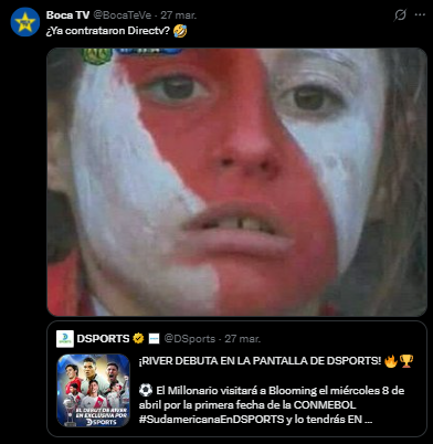 Chargermania4's tweet photo. @BocaTeVe che ya volviste? 1 semana y lo primero que haces es hablar de River, estuviste ocupado contratando directv? https://t.co/TfjPN4ntOv