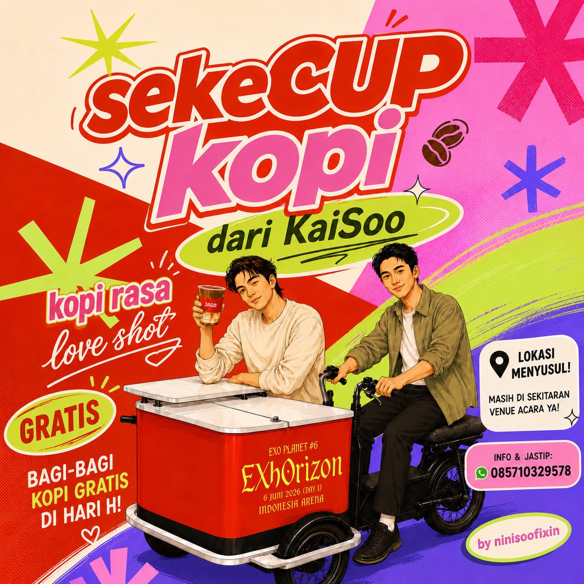 MrsKimdoh's tweet photo. •Freebies EXO PLANET 6 EXhOrizon in Jakarta •

🔫  sekeCUP Kopi dari Kaisoo Rasa Love Shot😘
📍Indonesia Arena 
 ⏰6 June 2026 
❗️How to get : 
- follow ig @/ninisoofixin &amp; tag 3 temen kalian 
- rt &amp; like are appreciated 
- kindly tag me if you get!

#EXhOrizon_in_Jakarta #exo https://t.co/nPQdxAd7Au