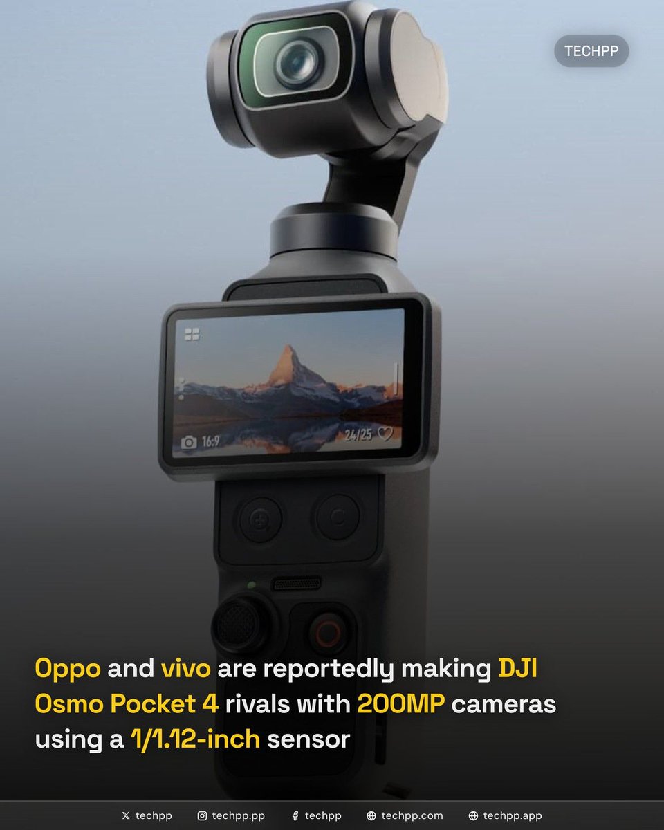techpp's tweet photo. Oppo and vivo are reportedly making DJI Osmo Pocket 4 rivals with 200MP cameras using a 1/1.12-inch sensor
#Camera #Leak #Oppo #DJI #Osmo #Pocket #vivo #DJIOsmoPocket4 #CameraTech #TechNews https://t.co/eGj4gGoVG2