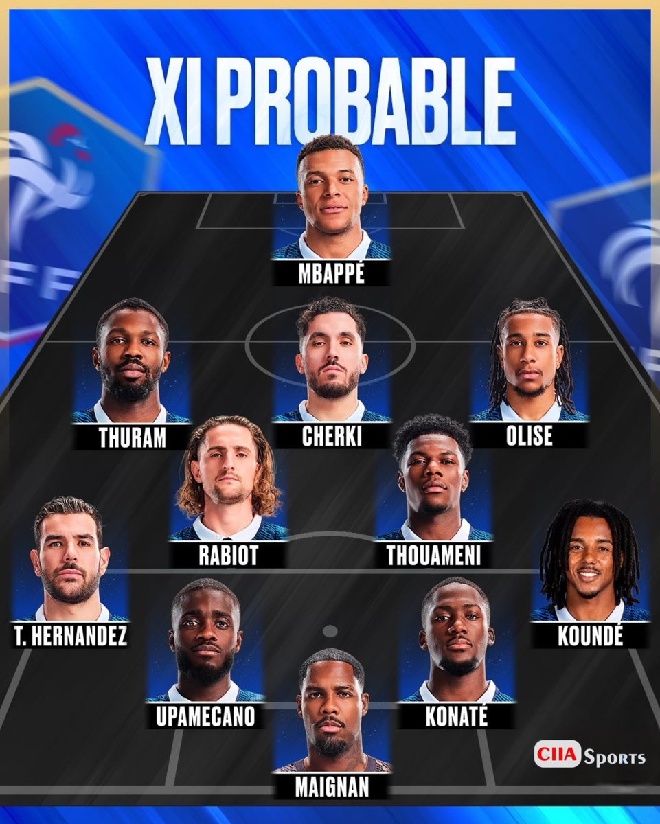 CIIASportsINT's tweet photo. 🚨 THE MOST LIKELY XI FOR THE BLUES AGAINST CÔTE D'IVOIRE TODAY! 🇫🇷🇨🇮

🗞️ @lequipe https://t.co/qo93D8kM4u