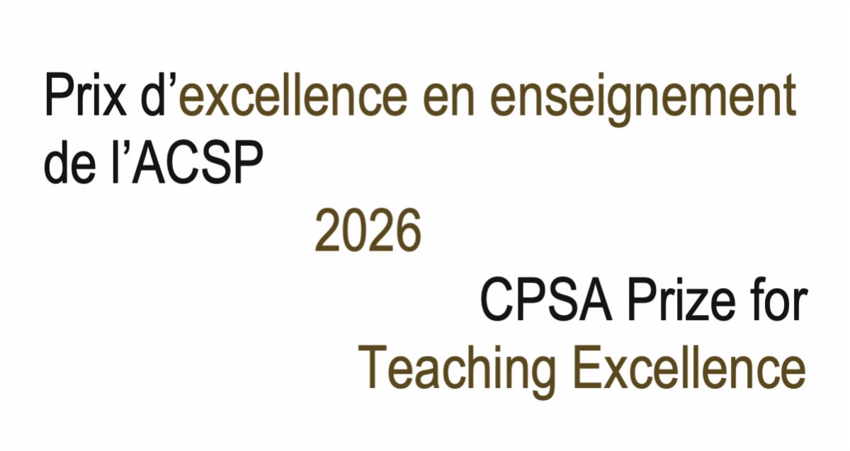 cpsa_acsp's tweet photo. #CPSA_ACSP26
🏅Congrats to | Félicitations à @HollyAnnGarnett 
WINNER of the🏆2026 Prize for Teaching Excellence🏆
🏅 Lauréate🏆Prix d'excellence en enseignement 2026🏆
🙏Big thanks to the Jury|Mille mercis au jury🙏
A Ettinger @Carleton_U-T Giasson @pol_ulaval-N Hills @UWaterloo https://t.co/BcDxZasteP