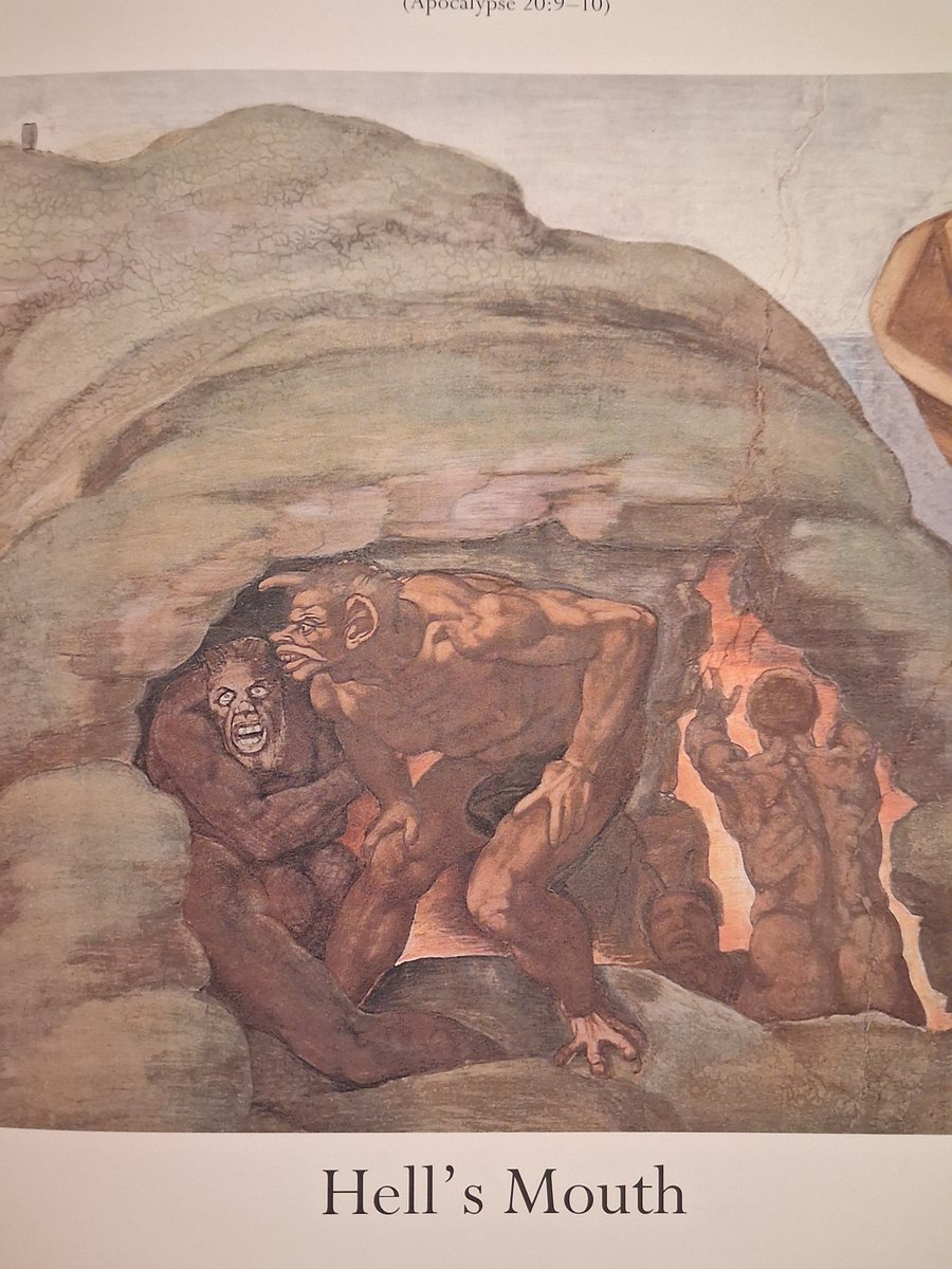 spruntz's tweet photo. Did Michelangelo paint Bigfoot in the Sistine Chapel? In The Last Judgment fresco (1536–1541), specifically at the 'Hell’s Mouth' cave directly above the altar, a figure resembling a Sasquatch appears seated next to a demon above the sulfuric, hellish pit. 

Cryptids

Hybrids https://t.co/y8jtTYcPgd