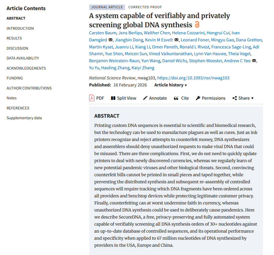 voooooogel's tweet photo. good time to mention that the system paper for SecureDNA that i worked on was recently published! it uses distributed OPRFs for cheap (it's free to use), secure, attack-resistant, cryptographically-blinded DNA synthesis screening. it's available right now! https://t.co/AkMlnSbRBD https://t.co/fkKUA4UUb0