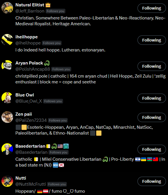 PhelloRhodesian's tweet photo. list of people I need to unfollow right here. @Basedertarian how could you do this shit to me man I always knew @iheilhoppe and the rest were a bit gay and retarded but... Not you... https://t.co/svQKQ8hhVL