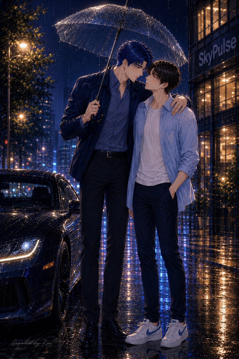 paskal_ren's tweet photo. Twin Flame — Rain Between Us —
── 傘ひとつ分の距離 ──

🌹風邪ひくぞ
🐼はい…

#TwinFlame #涼拓 #AIart https://t.co/jH4EYJcyuf