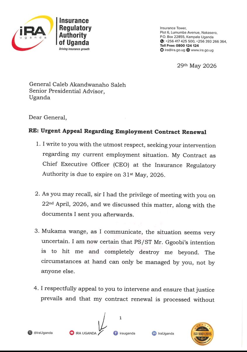 AwongoOgwal's tweet photo. How did this letter find its way onto social media? This is a matter of public interest that deserves clarification.@CanaryMugume @nbstv @SsemujjuNganda1 @odongaotto, Ugandans deserve to understand what is happening beyond the discussions on X. @kaddunabbiLub &amp; @rggoobi. https://t.co/Dknh7mmO3A