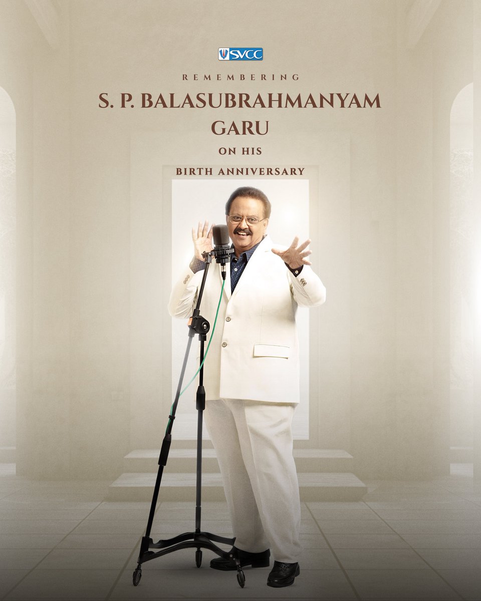 SVCCofficial's tweet photo. Remembering the legendary S. P. Balasubrahmanyam garu on his Birth Anniversary ✨

A voice that gave life to countless emotions, memories, and moments across generations.

Though time moves on, his songs continue to echo in our hearts forever. ❤️

#SPBLivesOn https://t.co/oSOdS0kl9e