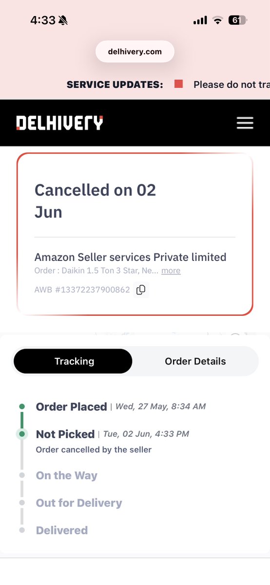 shaileshhatte's tweet photo. @AmazonHelp No resolution from freeloader shop called @amazon. Delhivery cancelled the order, amazon doesn’t know. Customer stuck with no product or refund. Cust support says “unable to cancel”. That’s their resolution. https://t.co/t43ODB21WU