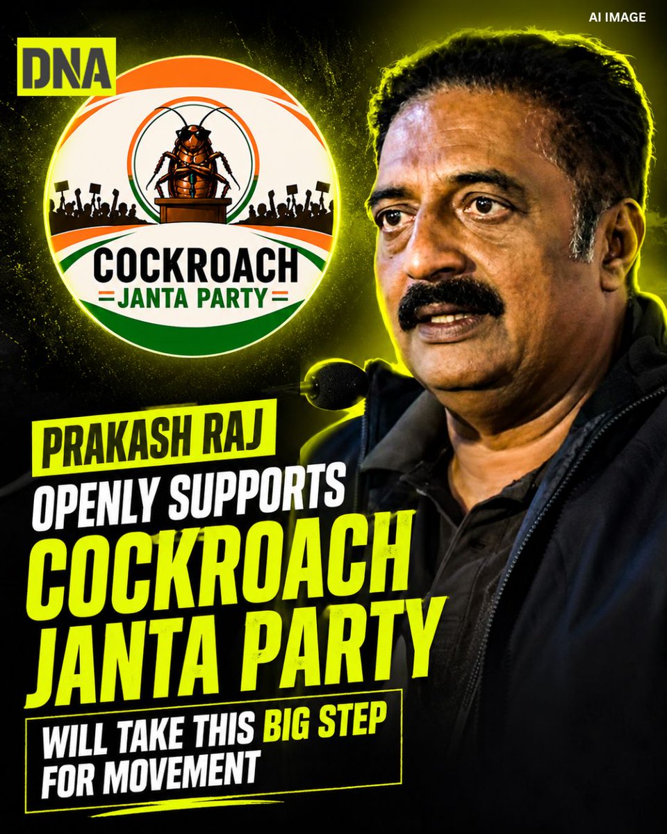 dna's tweet photo. Prakash Raj has informed his followers that he will be among the people to welcome the founder of Cockroach Janta Party at the Delhi airport. Netizens again lost their cool on him.

Read Here: https://t.co/r1FNY2E82v

#DNAUpdates #CockroachJantaParty #PrakashRaj #DelhiAirport #SocialMedia #Viral