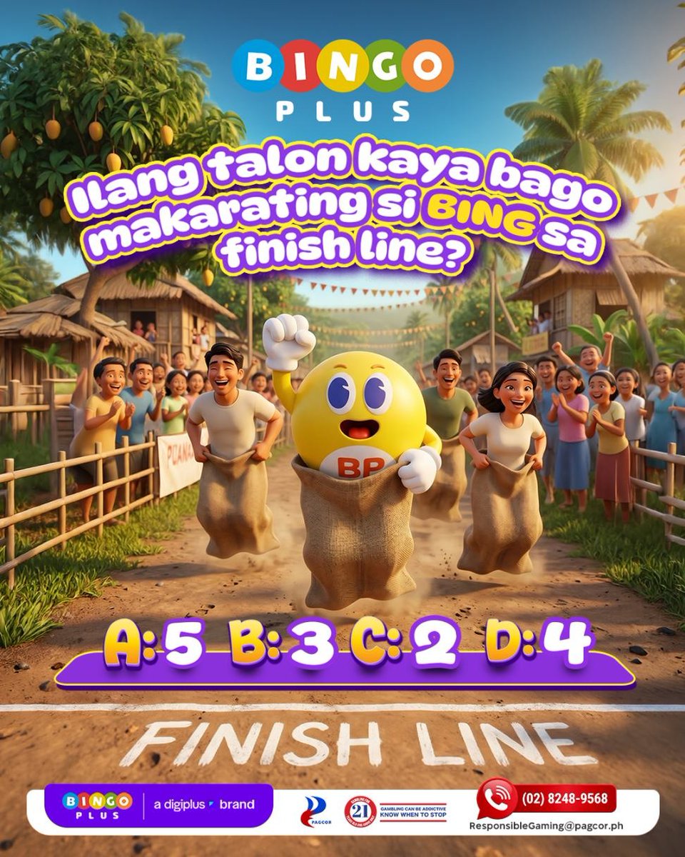 Bingoplusph's tweet photo. Ilan kaya ang winning jump ni BING para manalo sa sack race?🤔
#BingoPlusPH https://t.co/fJom1ncIyo
