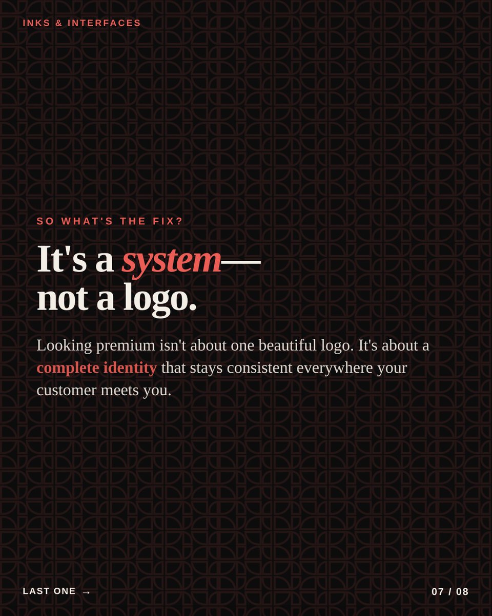 Inks_Interfaces's tweet photo. The fix isn't a prettier logo.
It's a complete system that stays consistent everywhere your customer meets you.
Packaging. Website. Social. Email. Every touchpoint. https://t.co/qeNk1utYut